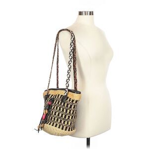 Patricia Nash Maya Medium Woven Straw Tote Bag Black Natural Leather Trim